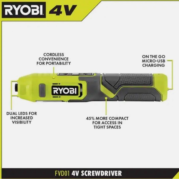 Great condition 4V Lithium Ryobi screwdriver w/charger - Picture 1 of 8